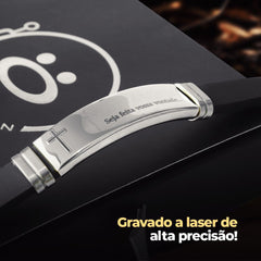 Orizom Pulseira Masculina Prata Placa Aço Inox Pai Nosso + Pulseira