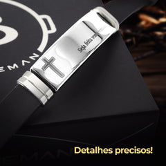 Orizom Pulseira Masculina Prata Placa Aço Inox Pai Nosso + Pulseira
