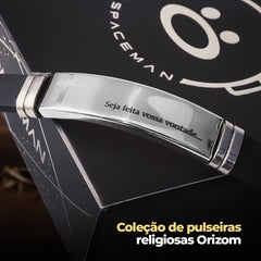 Orizom Pulseira Masculina Prata Placa Aço Inox Pai Nosso + Pulseira