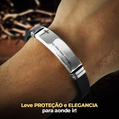 Orizom Pulseira Masculina Prata Placa Aço Inox Pai Nosso + Pulseira